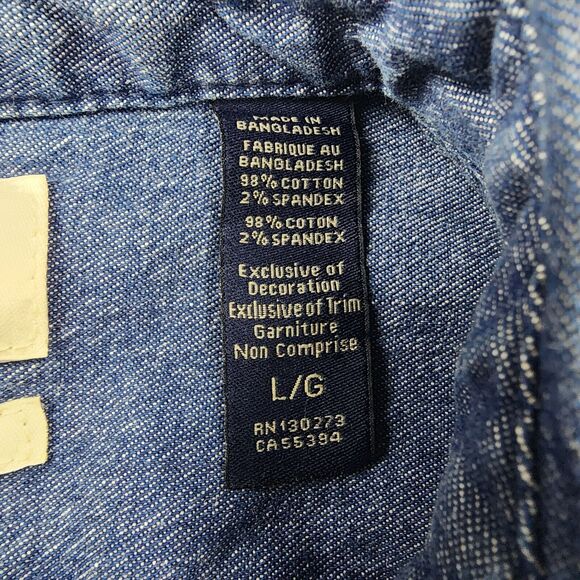 Wrangler Shirt Mens Large Blue Denim Long Sleeve Button Up Western Ranch Work - Picture 3 of 16